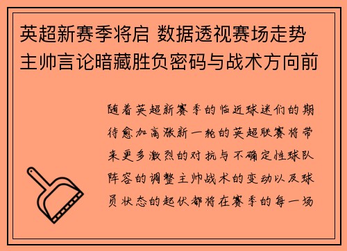 英超新赛季将启 数据透视赛场走势 主帅言论暗藏胜负密码与战术方向前瞻